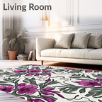 Floral Vine Pattern With Magenta Blossoms Rug