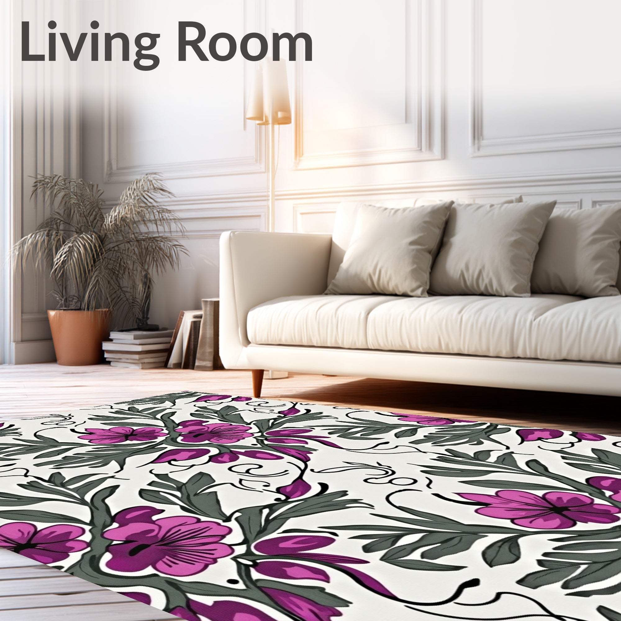 Floral Vine Pattern With Magenta Blossoms Rug