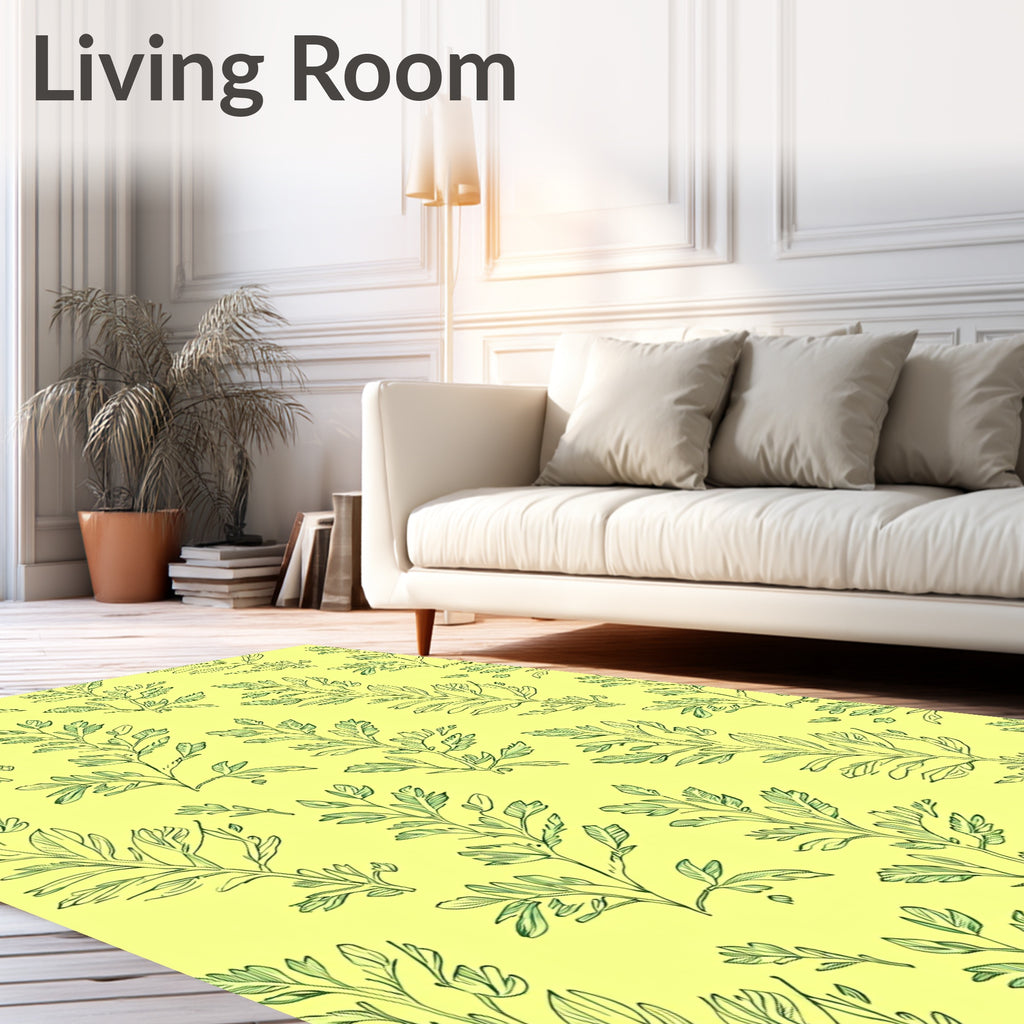 Delicate Green Leafy Vine Pattern Rug
