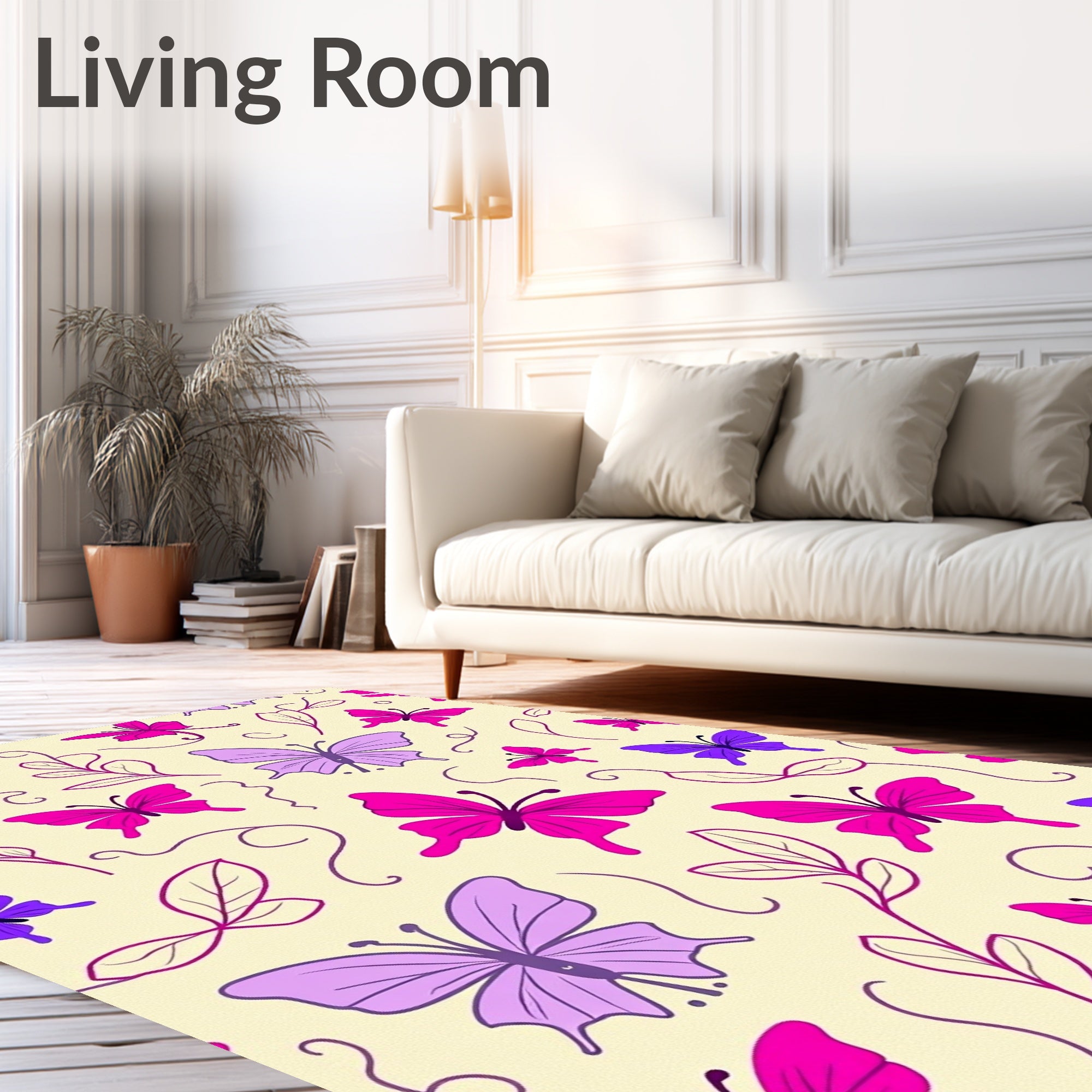 Vibrant Butterfly Leaf Pattern Design Rug