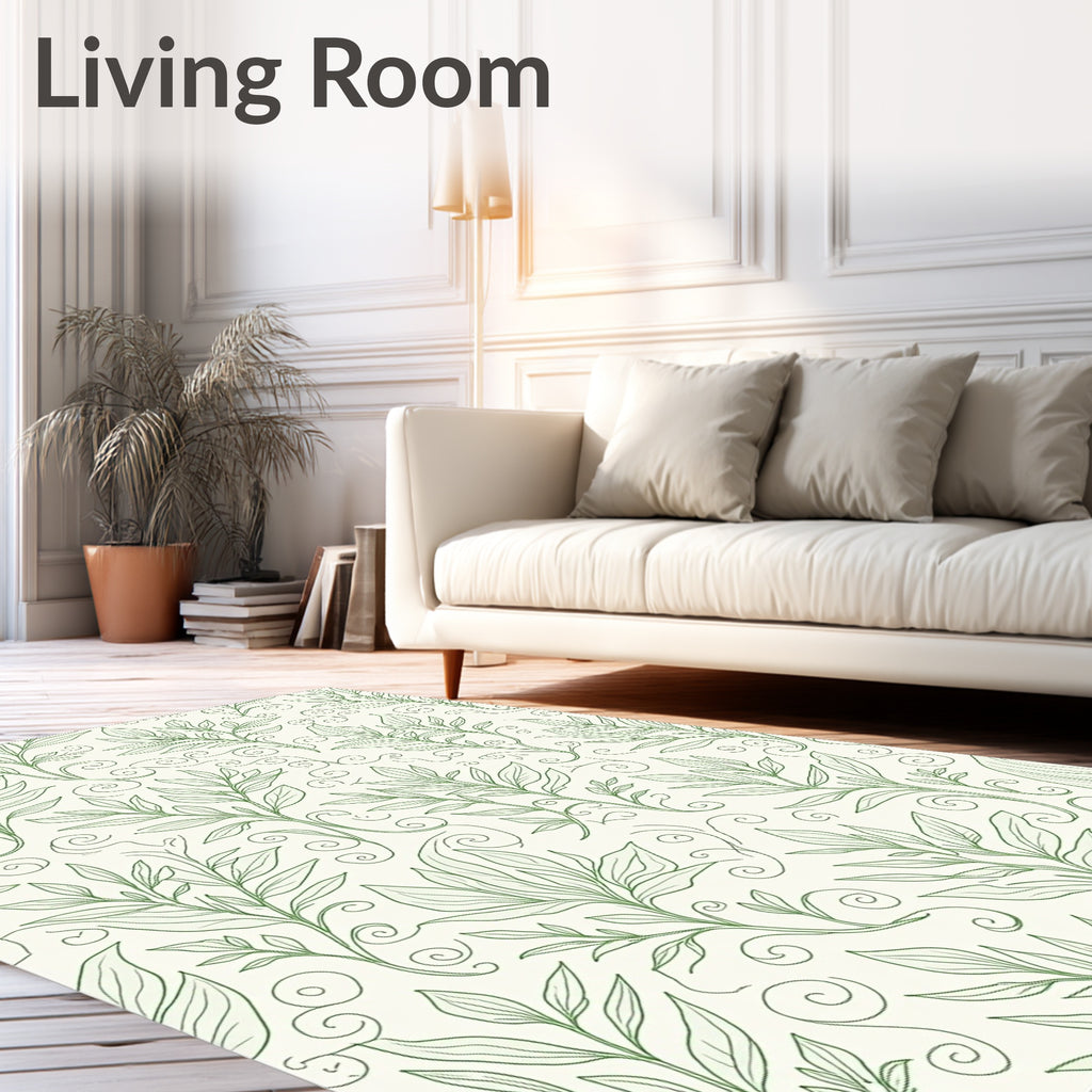 Delicate Green Leaf Vine Scroll Pattern Rug