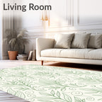 Delicate Green Leaf Vine Scroll Pattern Rug