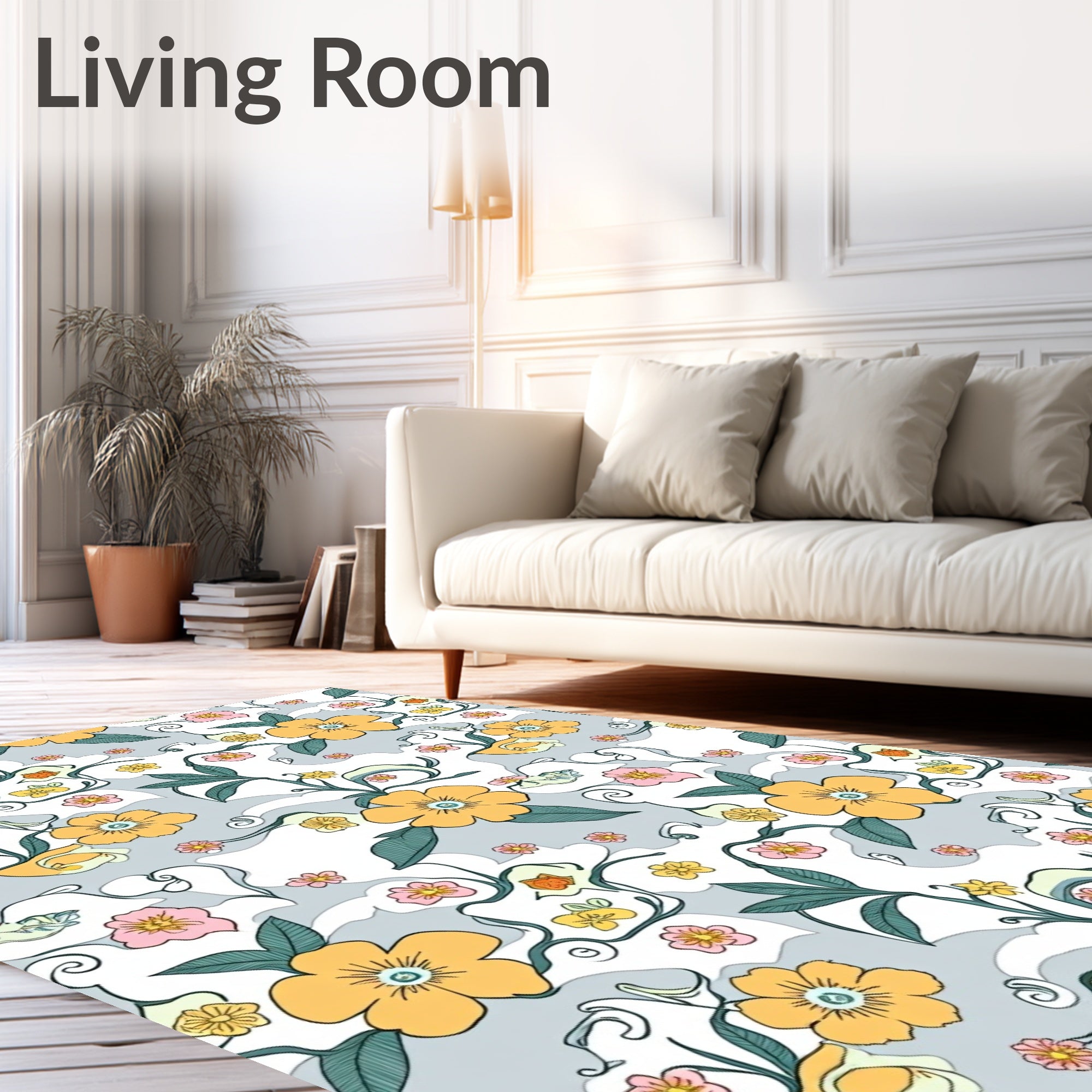 Whimsical Daisy Vine Floral Pattern Rug