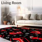 Red Santa Sleigh Snowflake Holiday Scene Rug