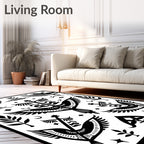 Bold Black Graphic Bird Tree Motif Rug