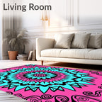 Bold Teal Mandala Floral Pattern Rug
