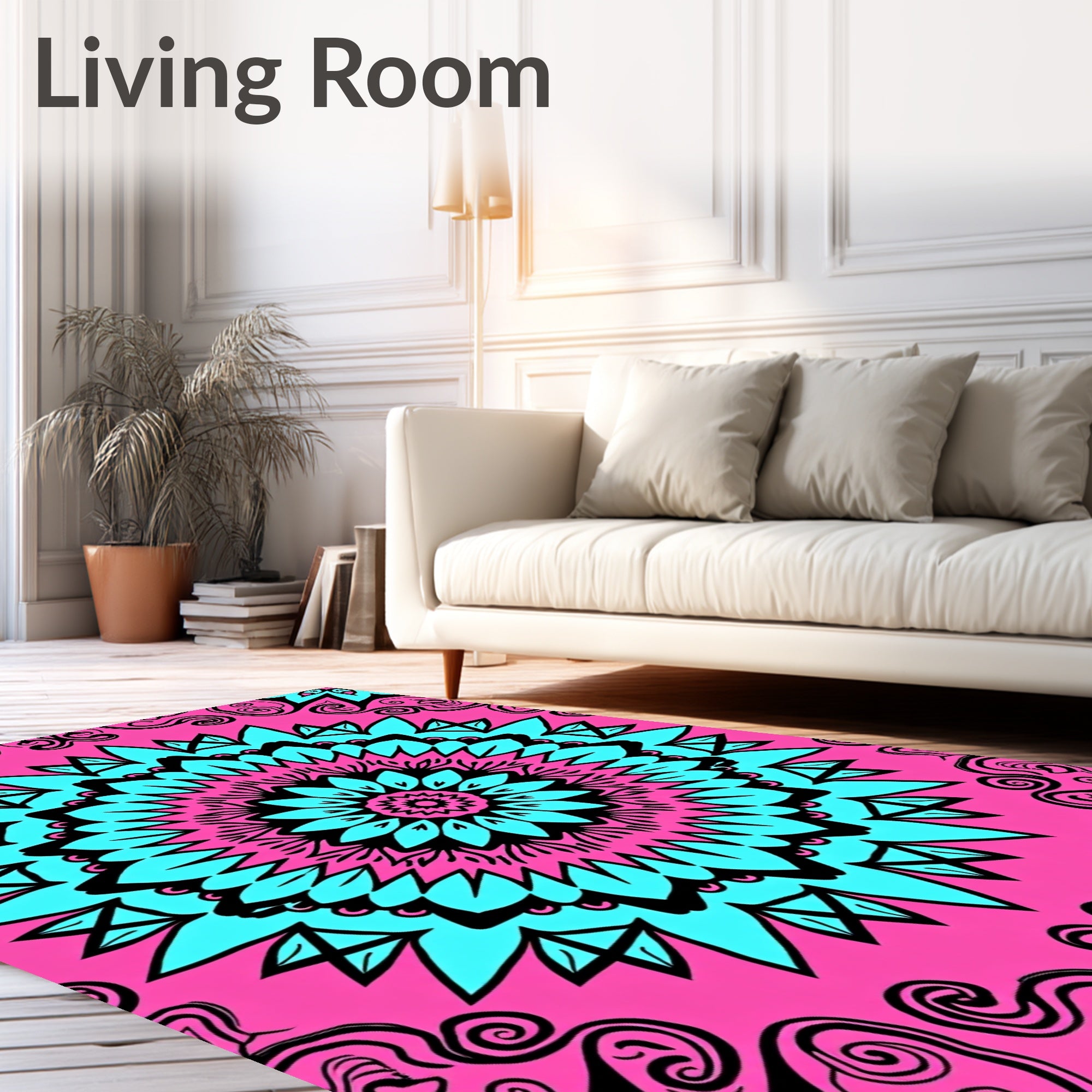 Bold Teal Mandala Floral Pattern Rug