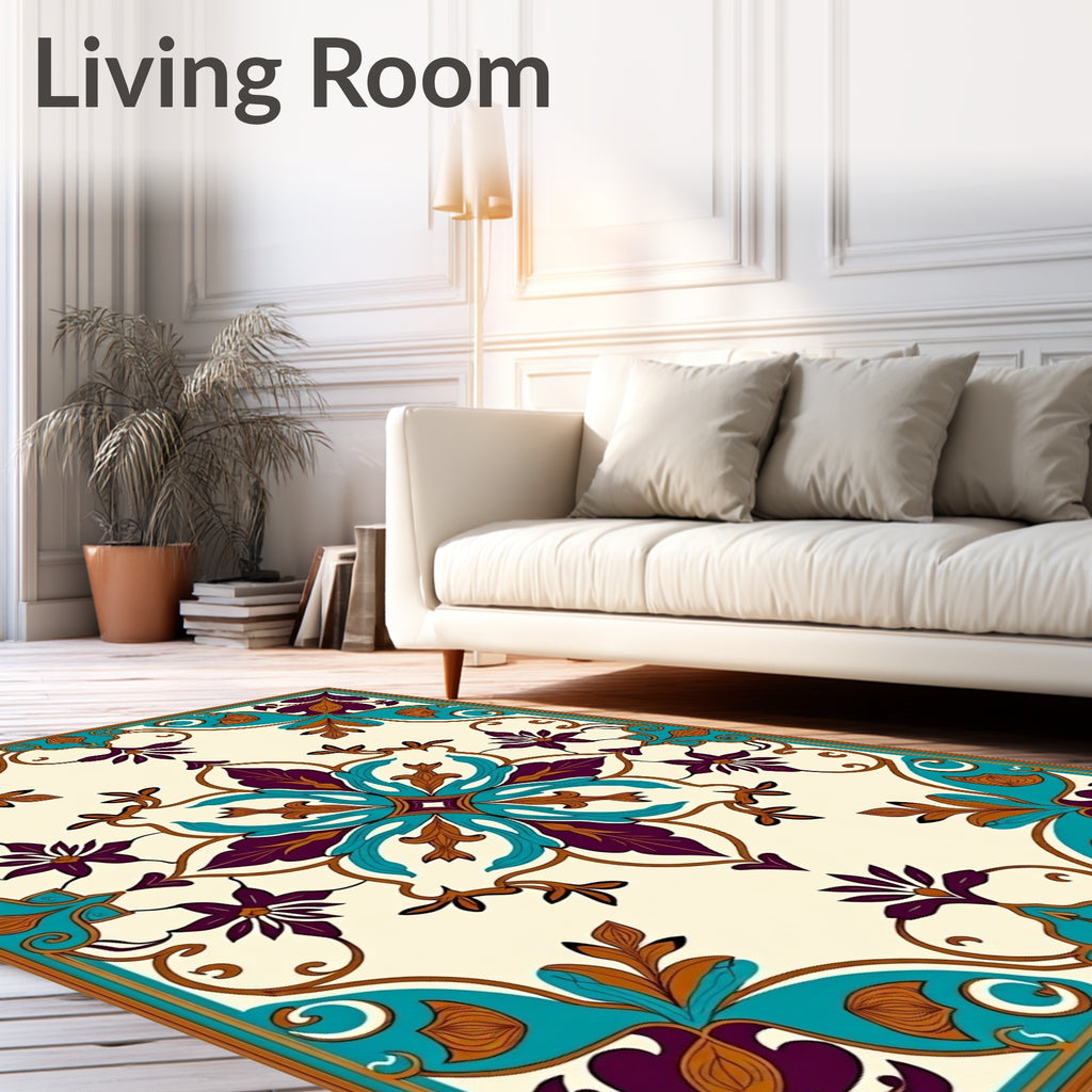 Intricate Teal Plum Floral Medallion Rug