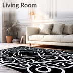 Ornate White Scrollwork Patterned Design Rug