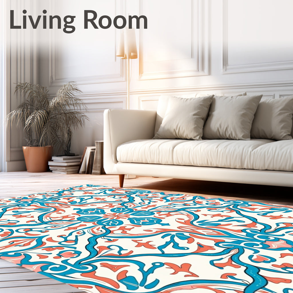 Teal Coral Floral Filigree Pattern Rug