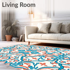 Teal Coral Floral Filigree Pattern Rug