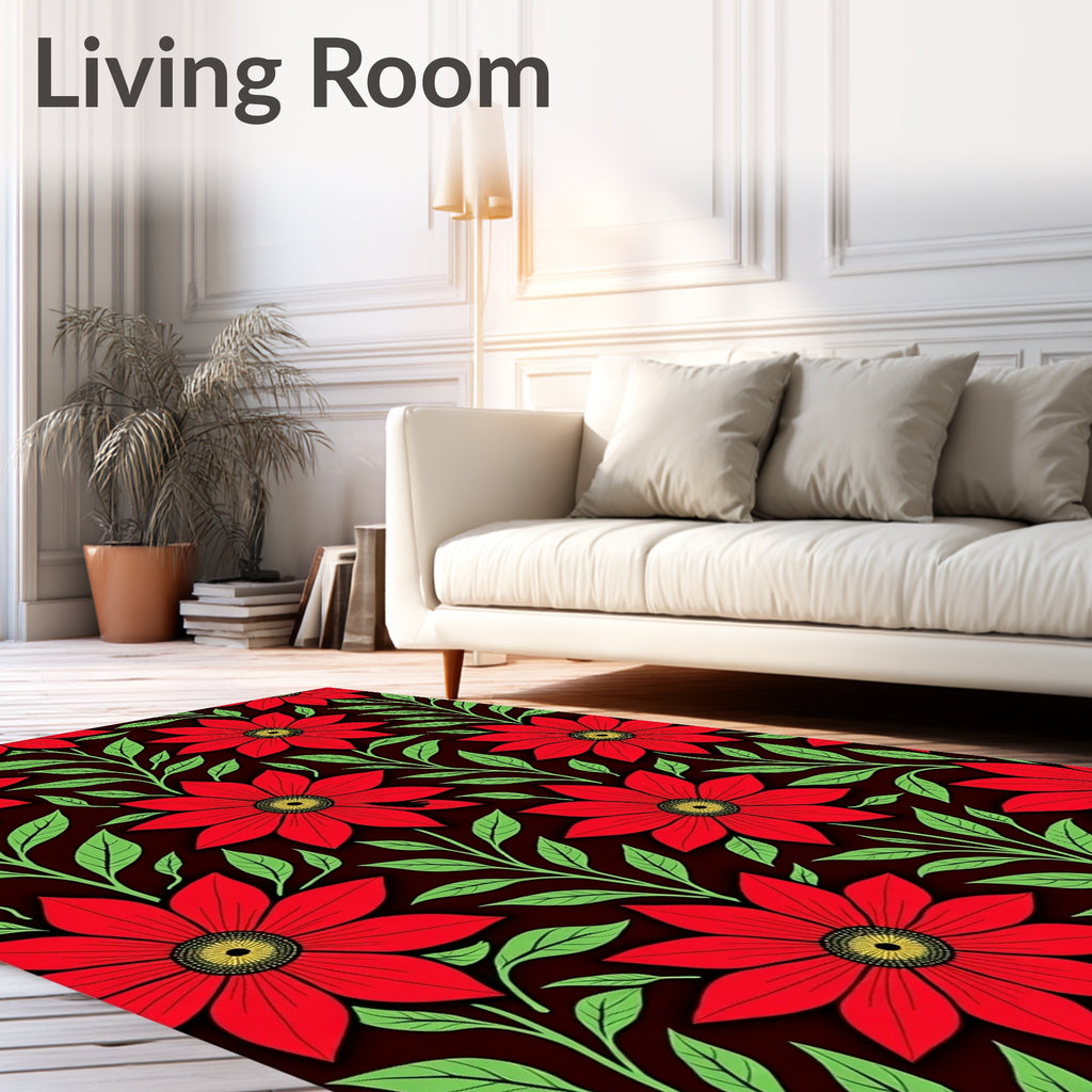 Bold Red Floral Botanical Artistry Rug