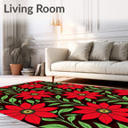 Bold Red Floral Botanical Artistry Rug
