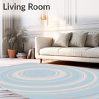 Pale Blue White Concentric Circles Pattern Rug