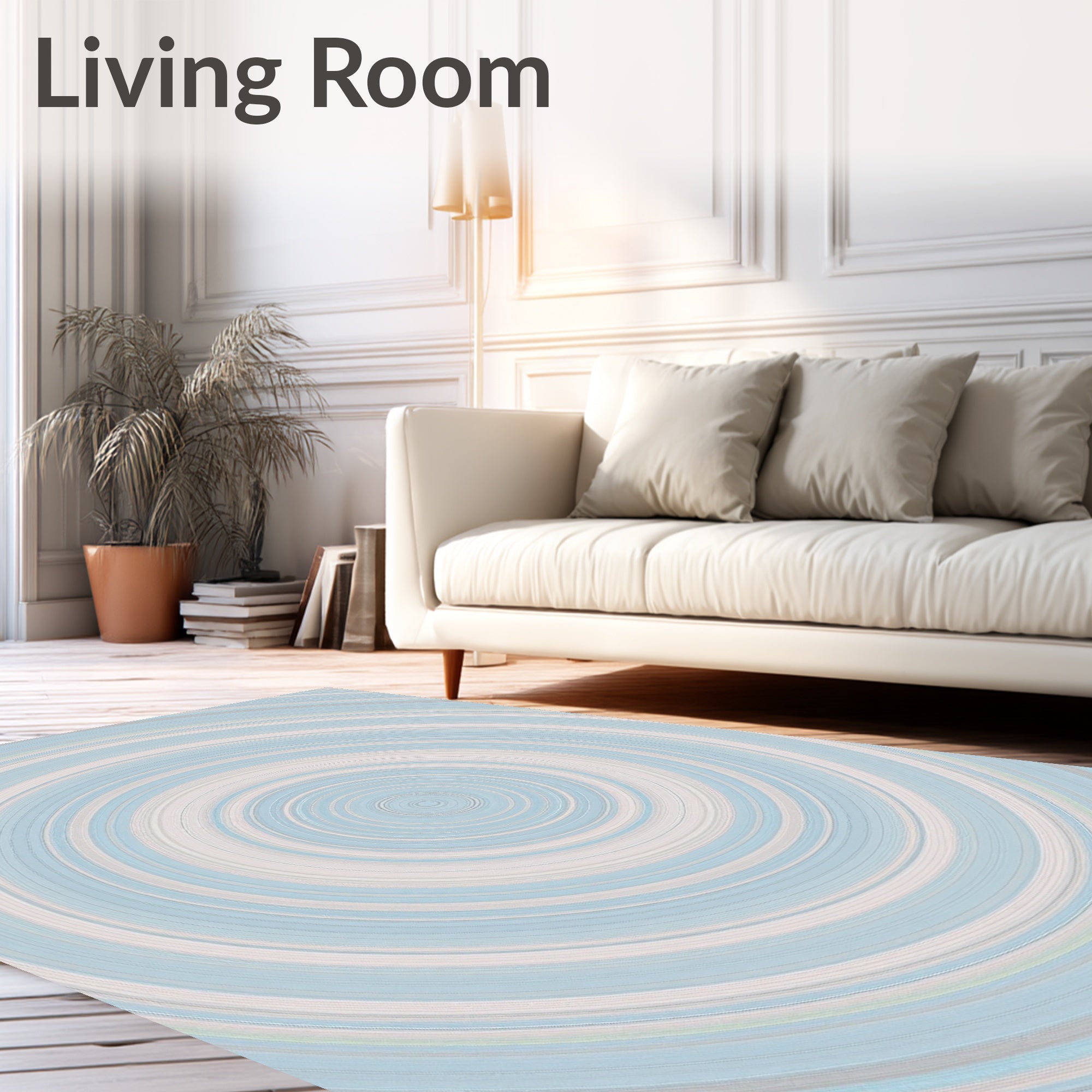 Pale Blue White Concentric Circles Pattern Rug