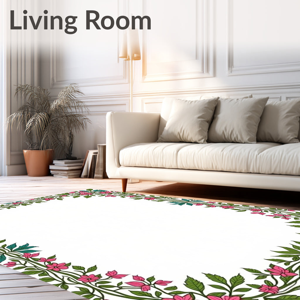 Pink Floral Vine Border Design Rug