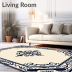 Classic Dark Blue Scrollwork Elegant Design Rug