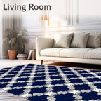 Gray White Interlocking Geometric Pattern Rug