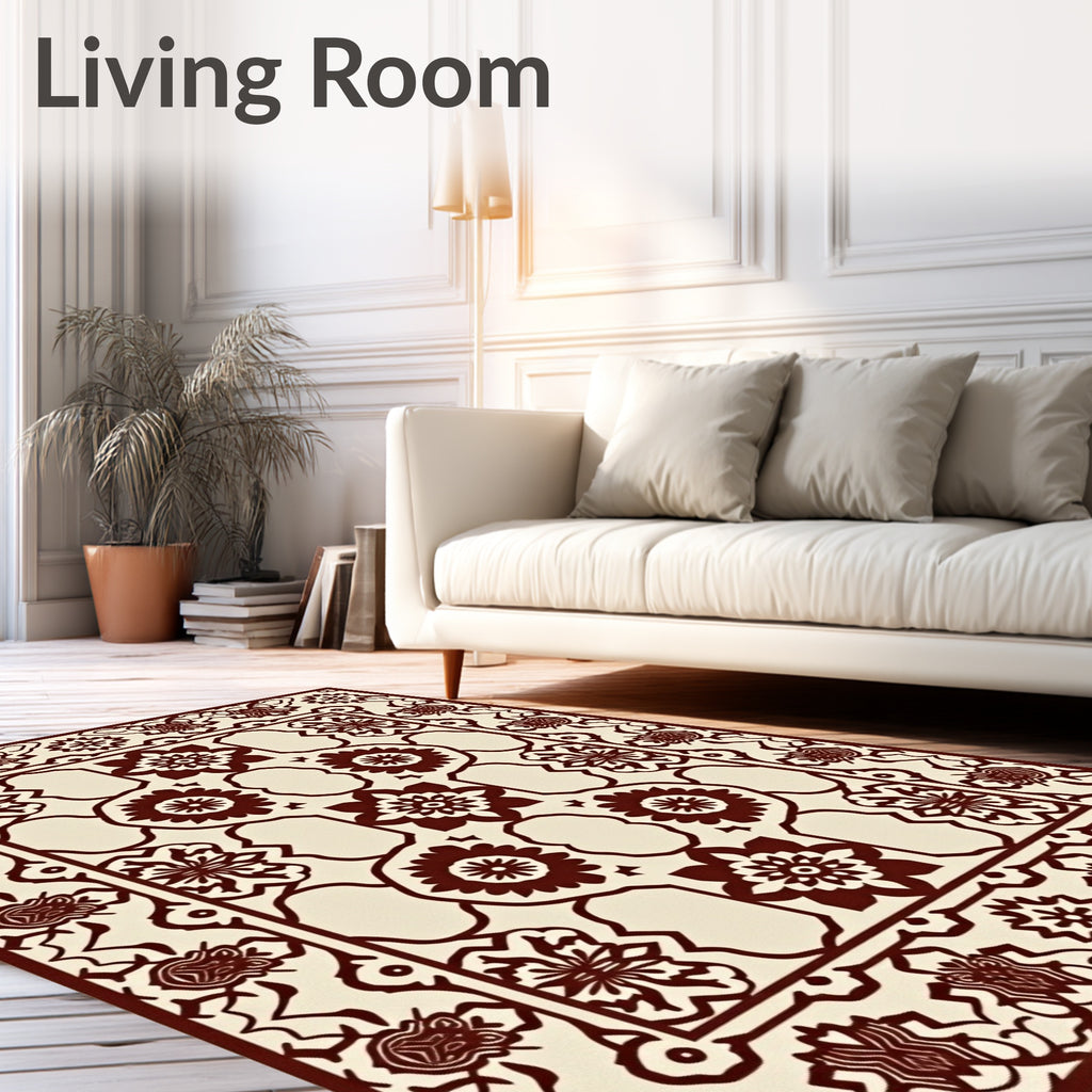 Deep Red Floral Lattice Symmetry Rug