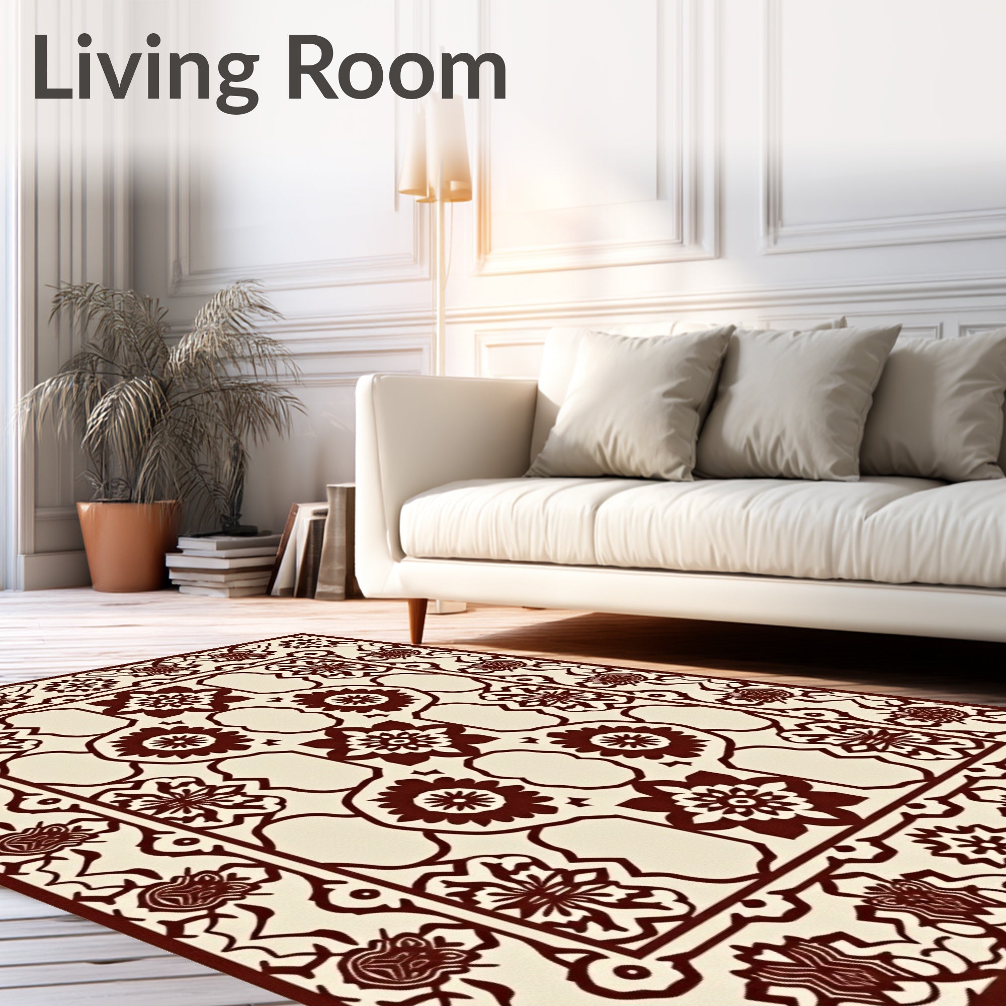 Deep Red Floral Lattice Symmetry Rug