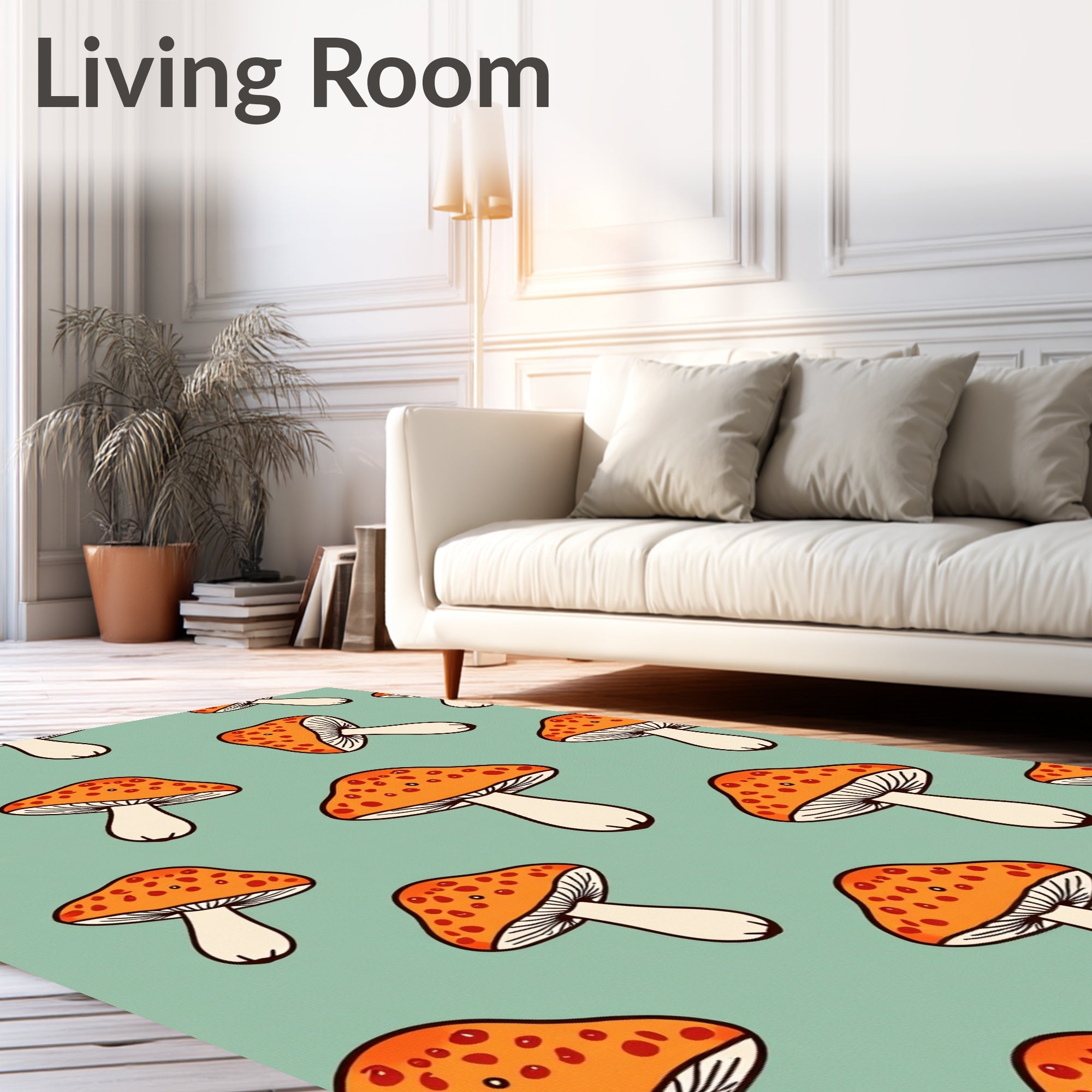 Retro Orange Mushroom Pattern Design Rug