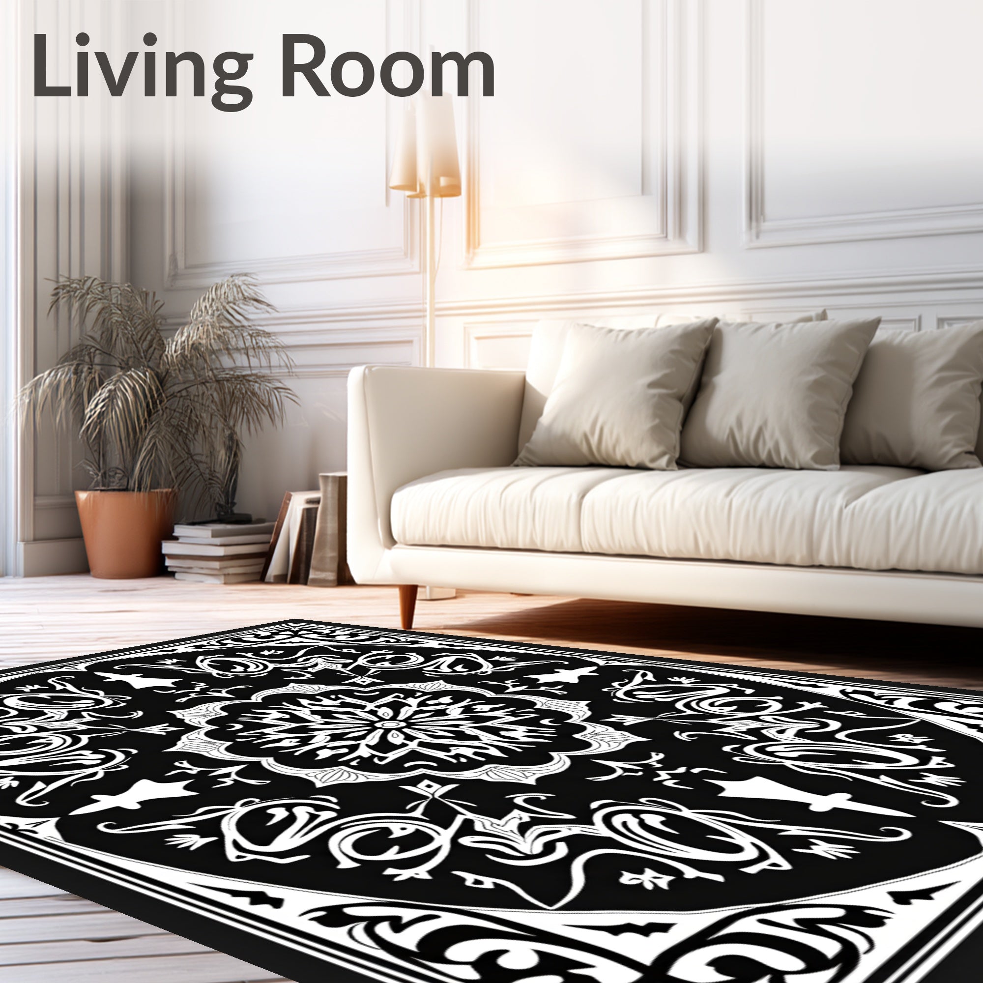 Monochromatic Ornate Mandala Design Rug