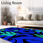 Bold Blue Swirls Emerald Leaves Rug