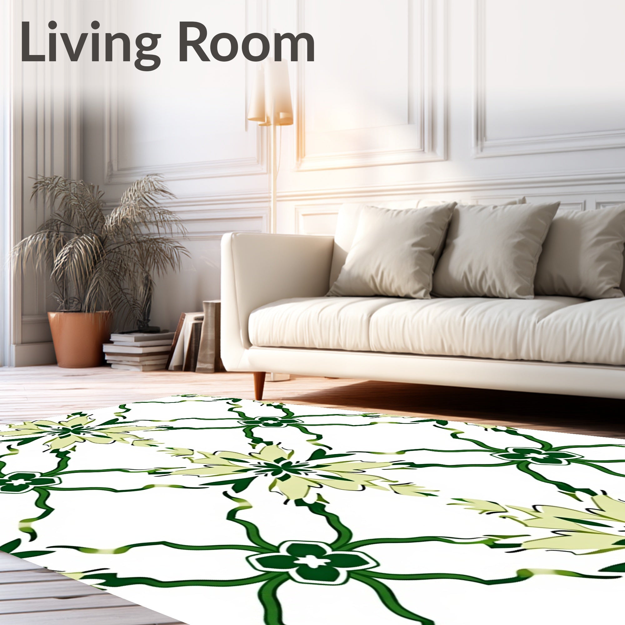 Green Floral Lattice Geometric Pattern Rug