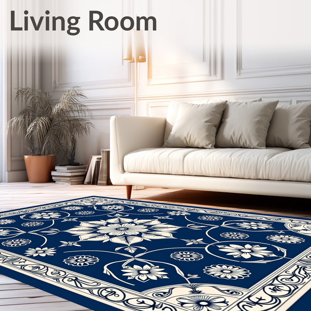 Elegant Floral Scroll Patterned Rug