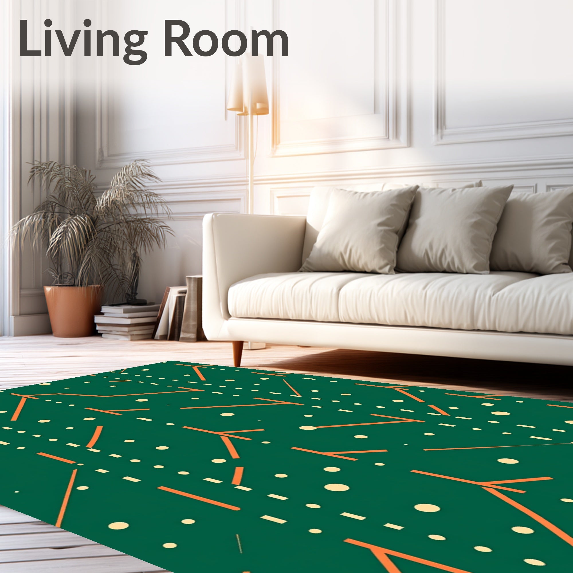 Green Orange Line Dot Pattern Rug