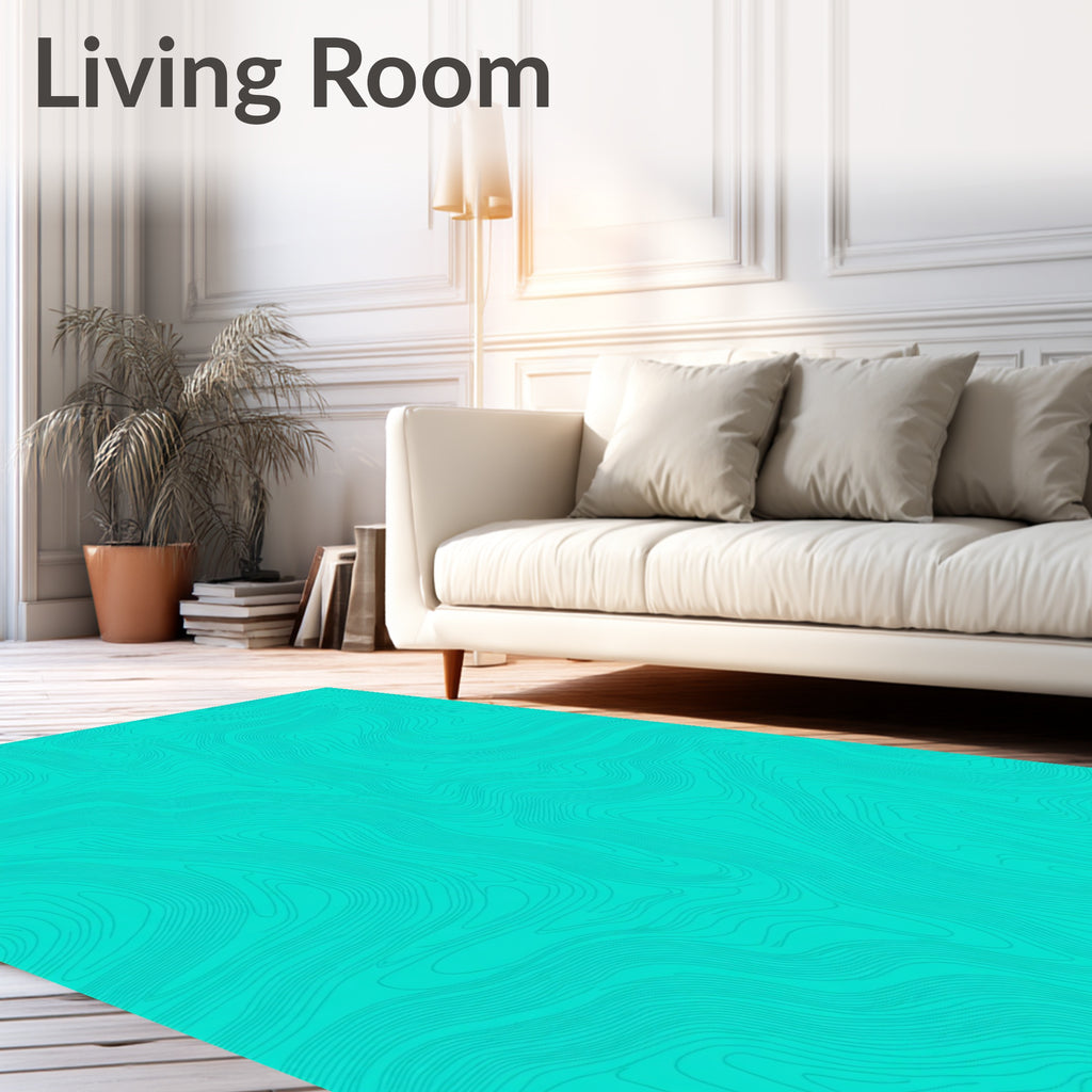 Abstract Turquoise Wavy Contour Pattern Rug