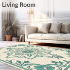 Classic Teal Floral Medallion Design Rug