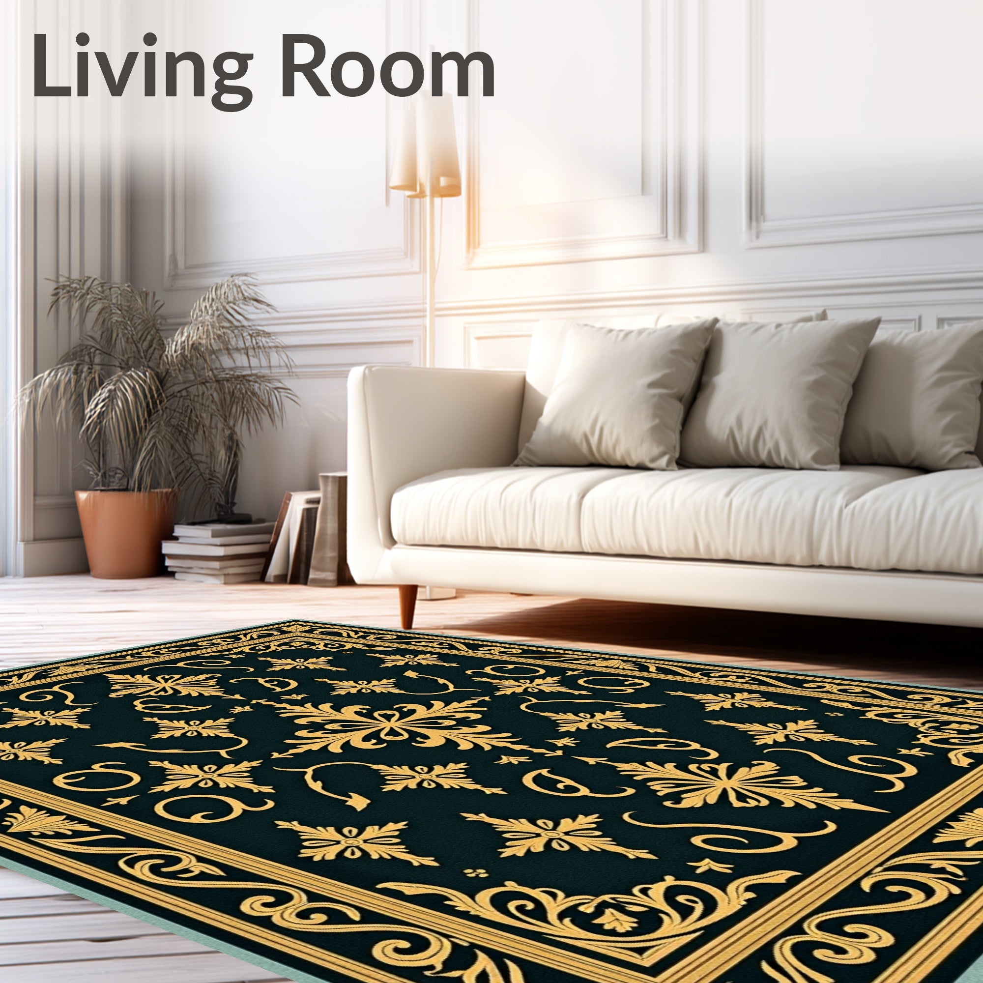 Golden Floral Medallion Pattern Rug