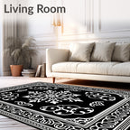 Elegant Black White Floral Pattern Rug