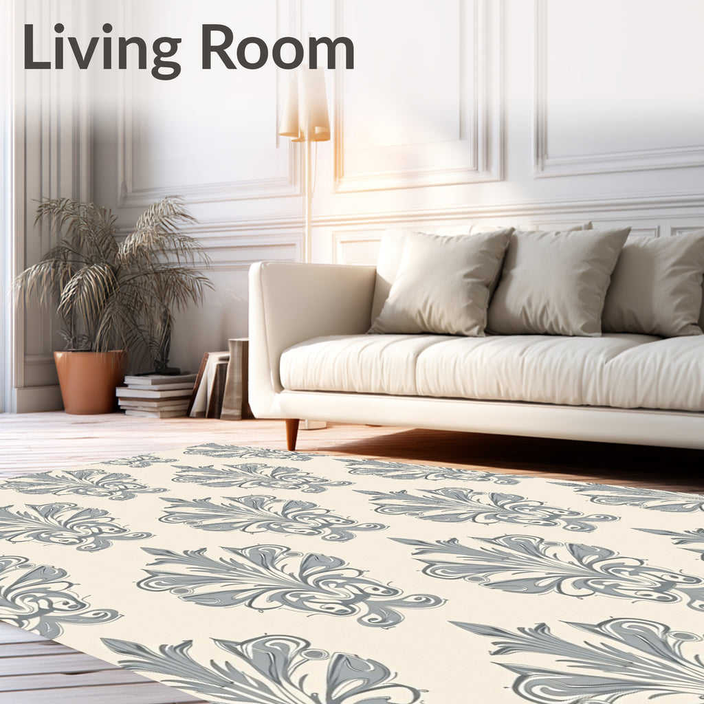 Ornate Gray Floral Damask Pattern Rug