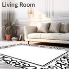 Black Vintage Floral Scroll Border Rug
