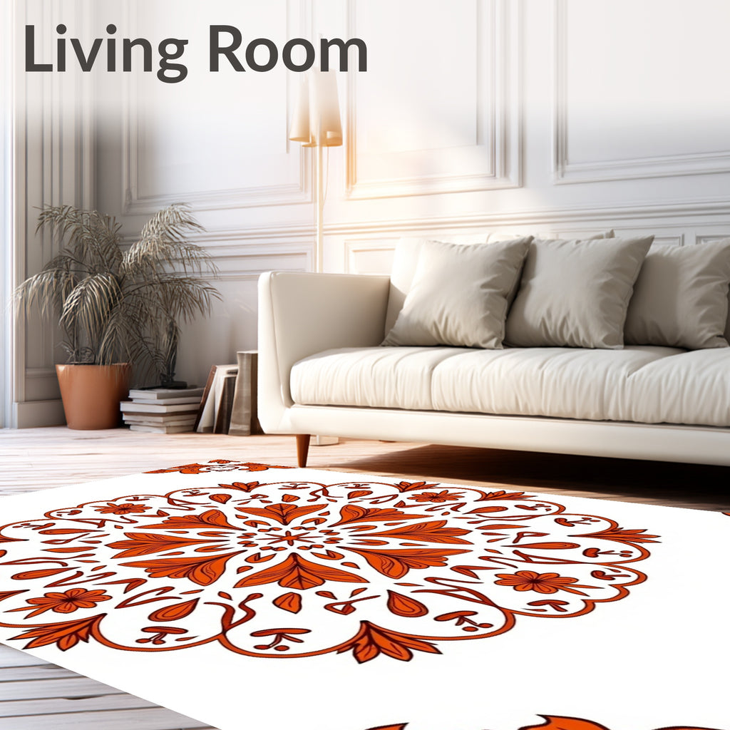 Crimson Floral Mandala Pattern Rug