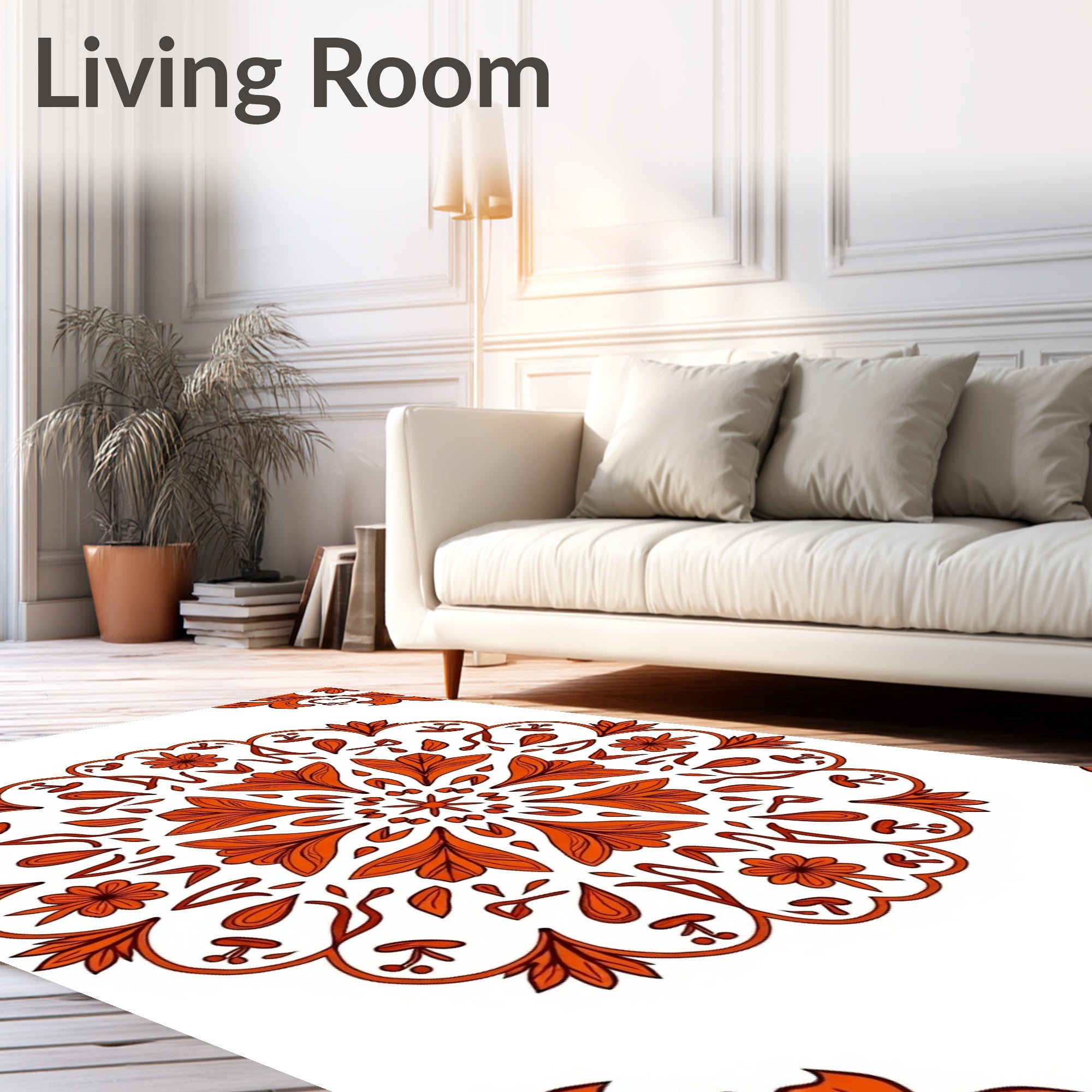 Crimson Floral Mandala Pattern Rug