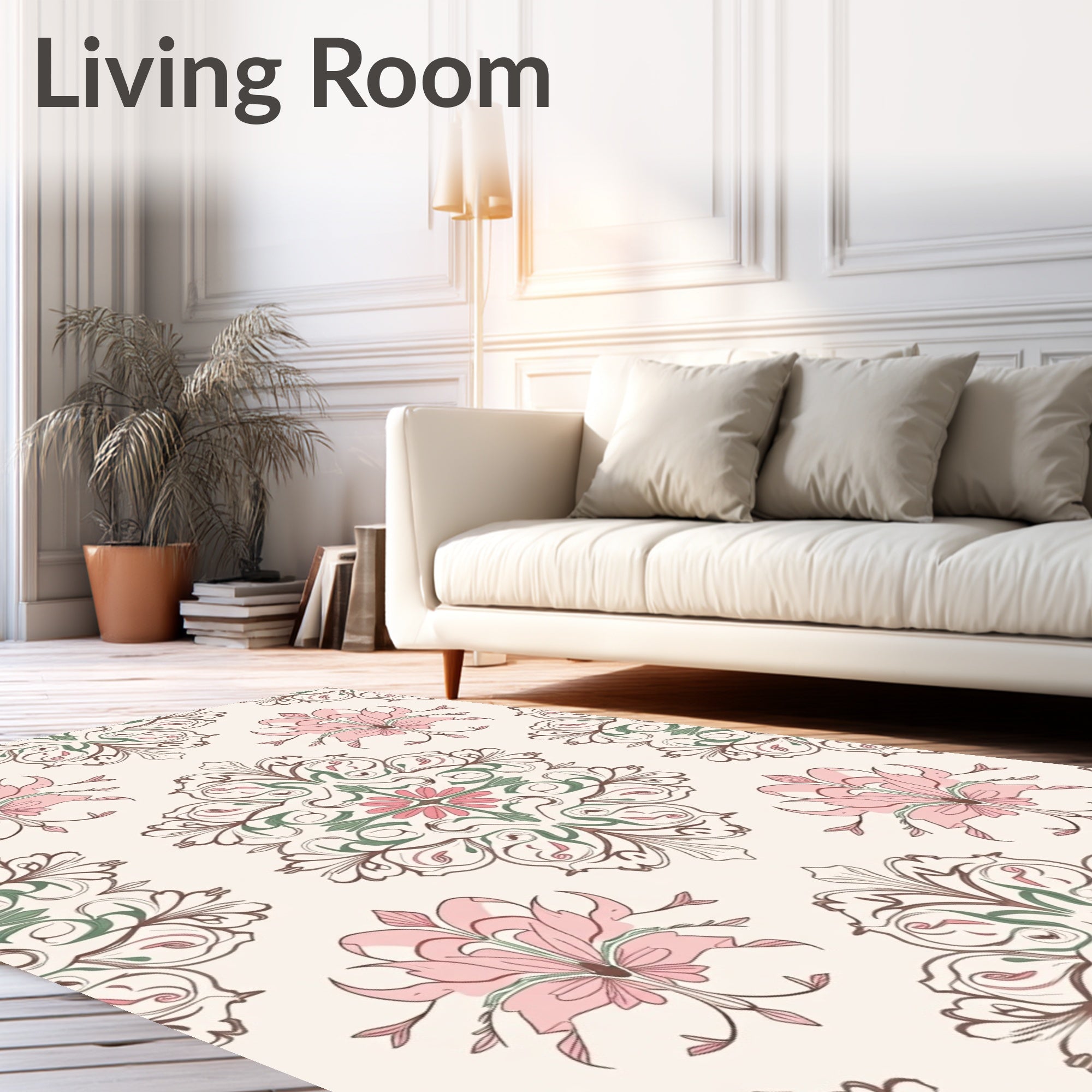 Ornate Floral Pattern In Pink And Green Rug