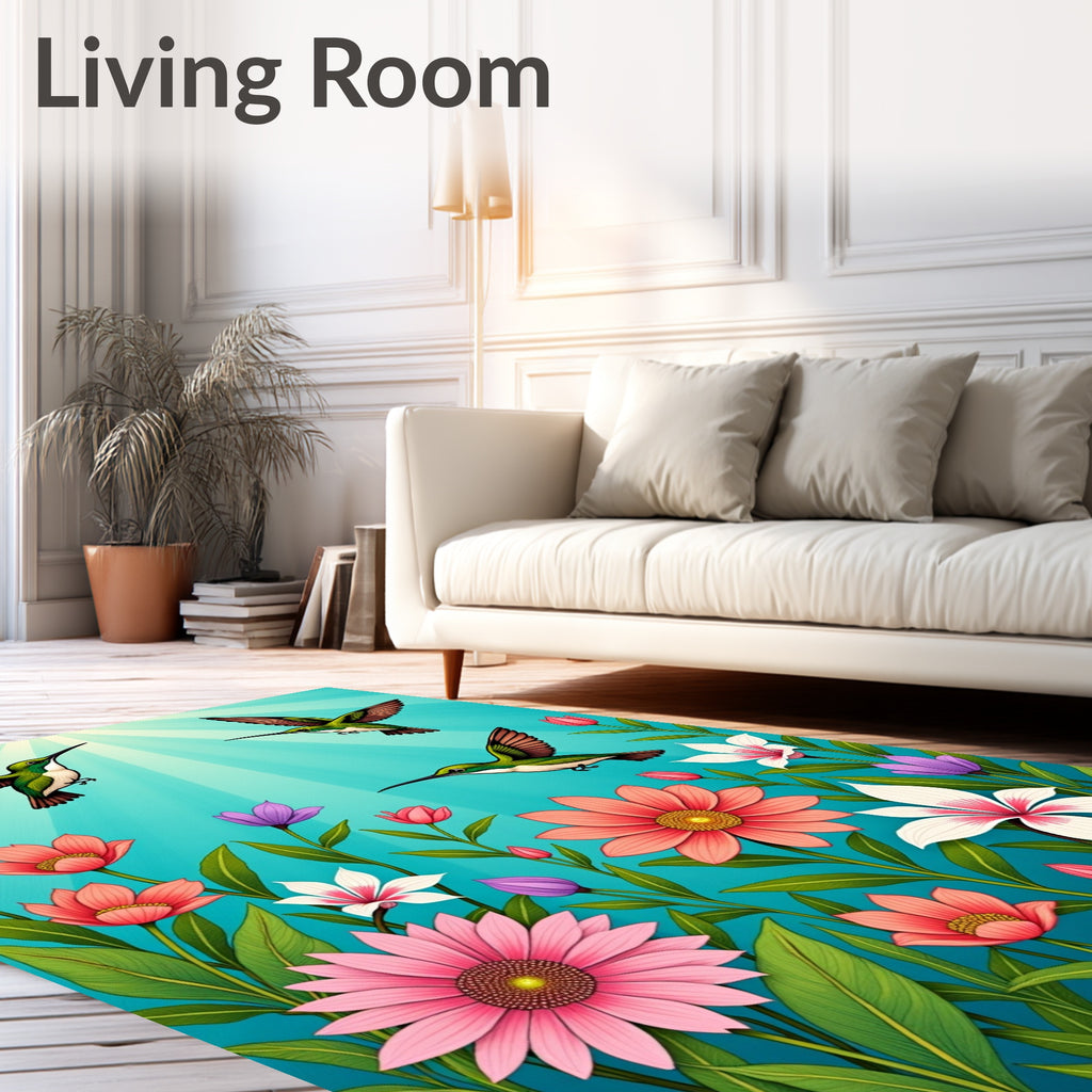 Vibrant Hummingbirds Floral Garden Design Rug