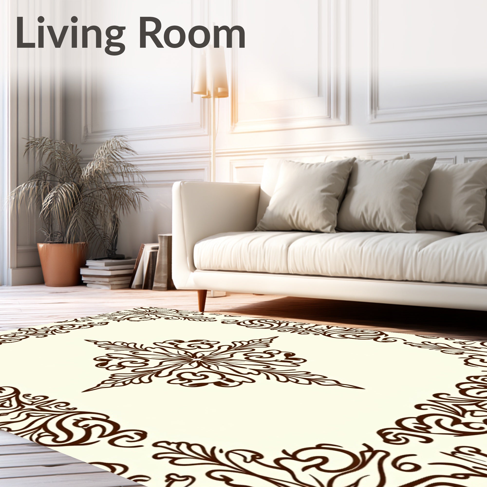 Elegant Brown Floral Flourish Pattern Rug