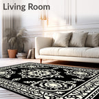 Classic Black Cream Floral Medallion Rug