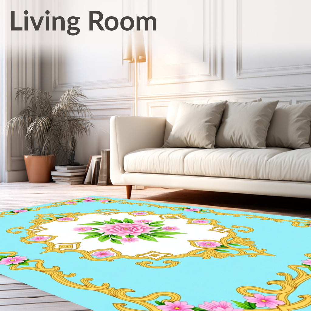 Ornate Floral Scrollwork Sky Pattern Rug