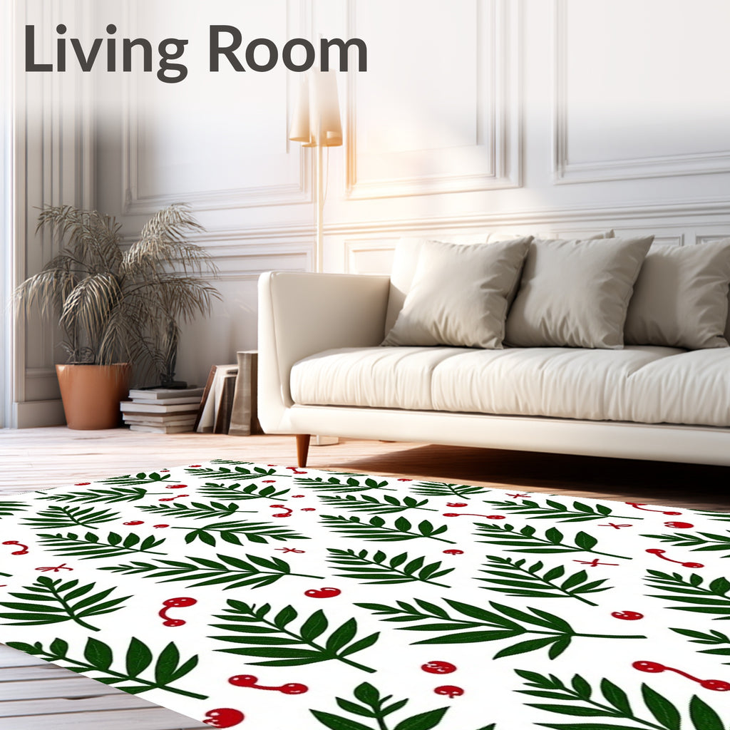 Green Leaf Red Berry Scatter Rug