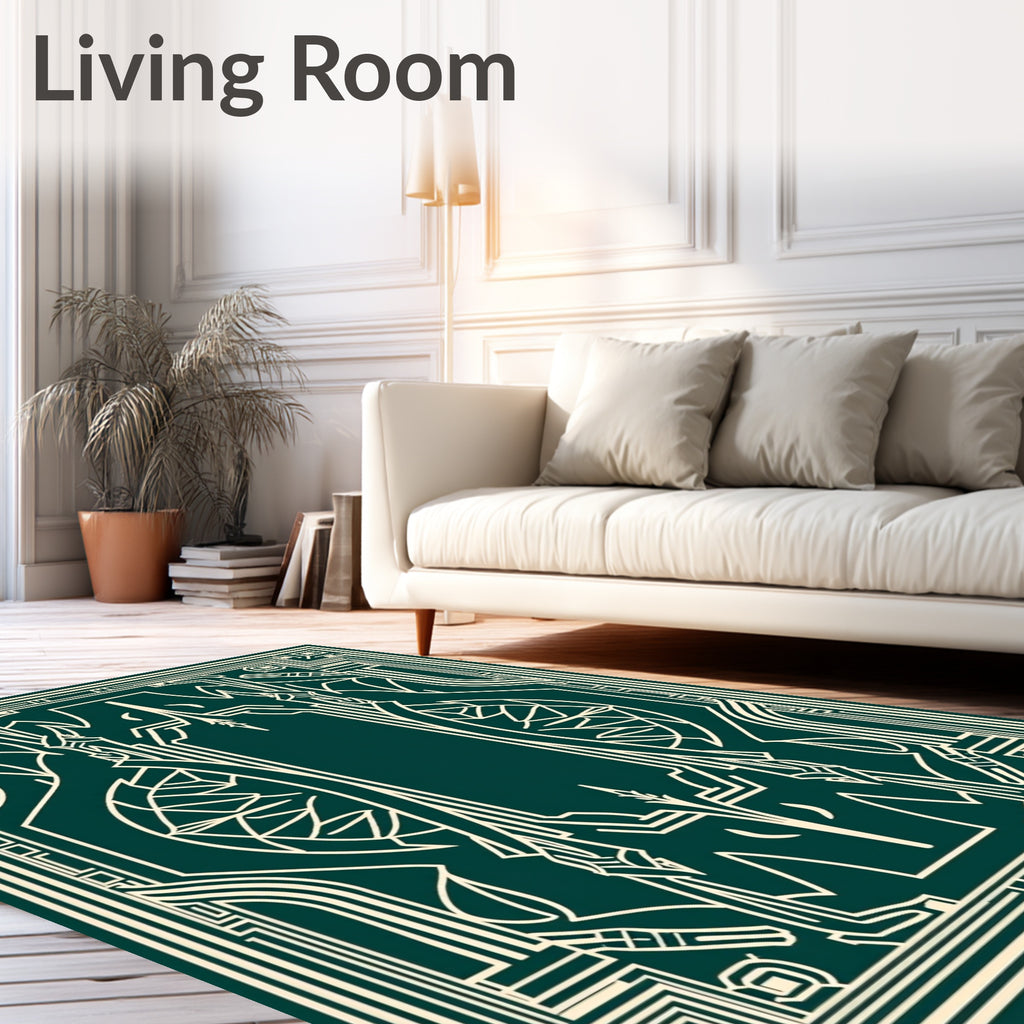 Emerald Geometric Art Deco Style Rug
