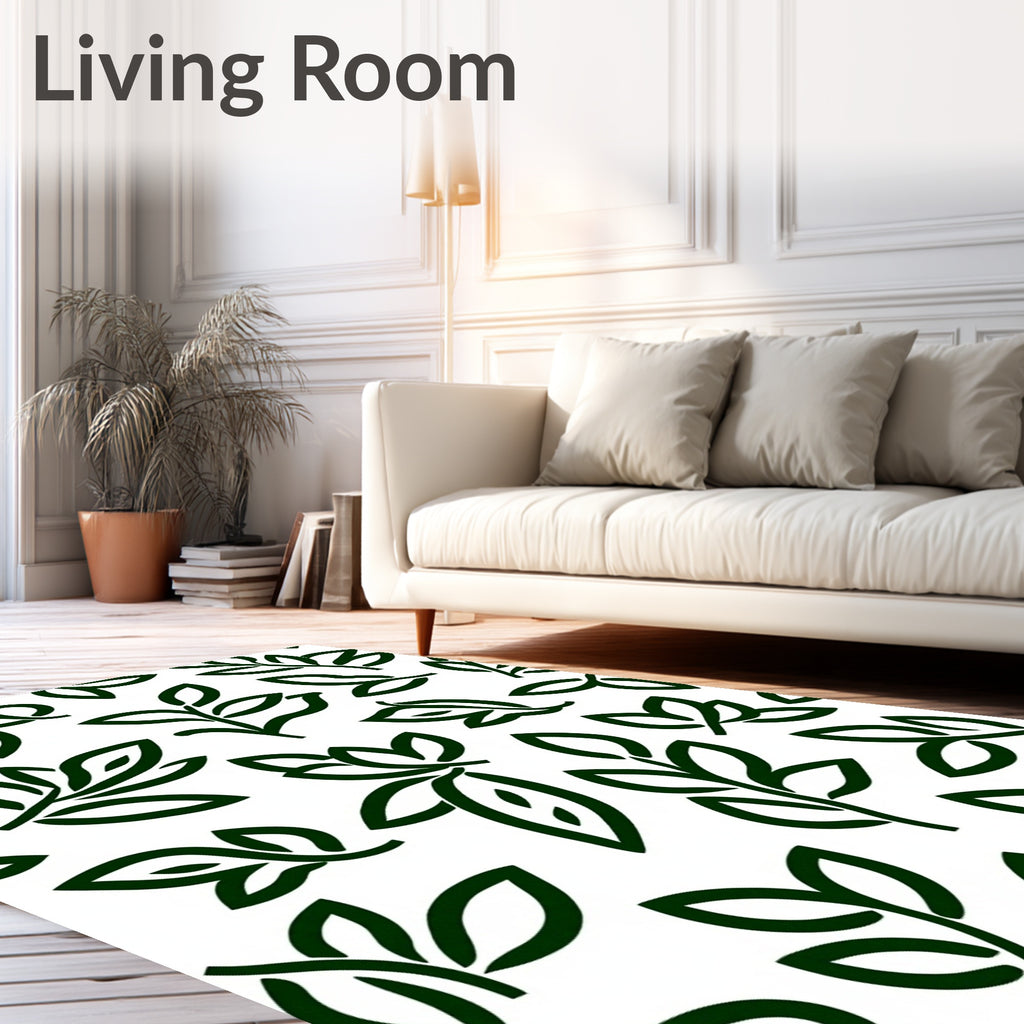 Stylized Dark Green Leaf Pattern Rug