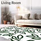 Stylized Dark Green Leaf Pattern Rug
