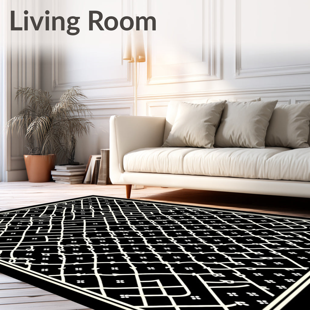 Intricate White Diamond Lattice Pattern Rug