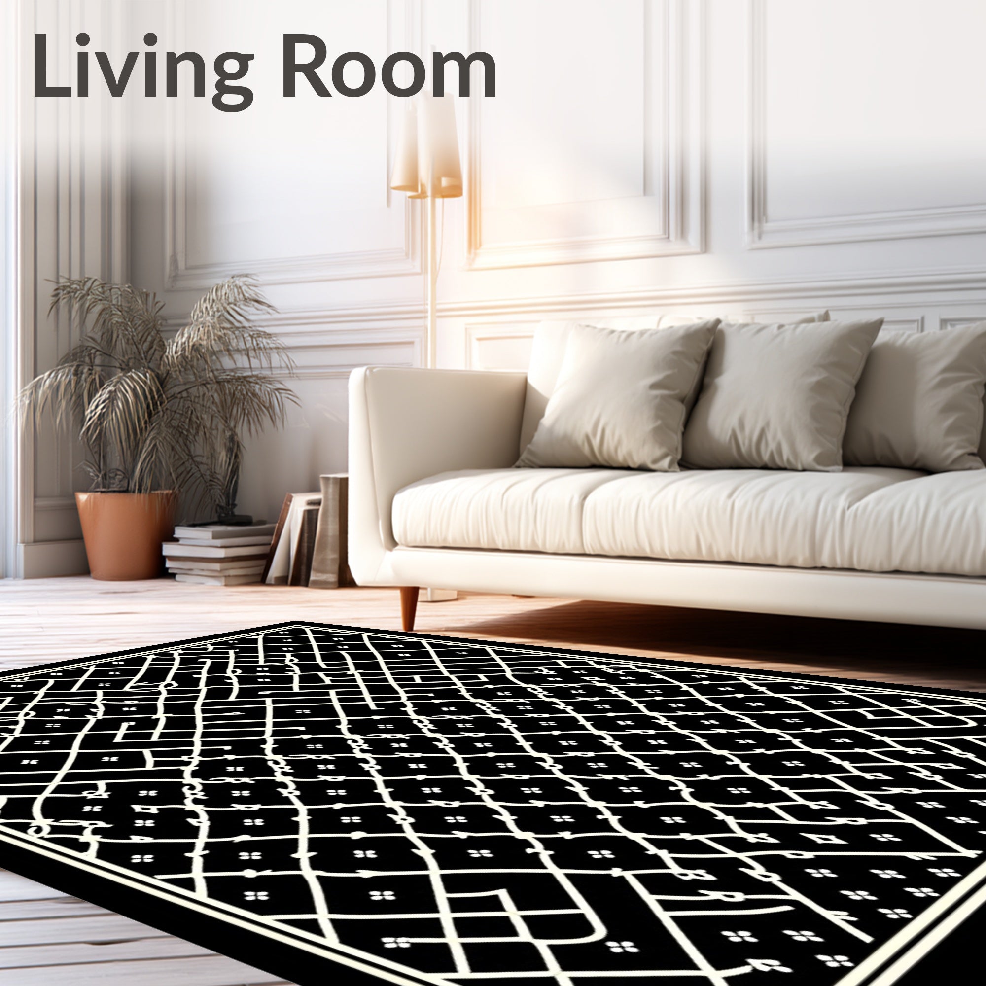 Intricate White Diamond Lattice Pattern Rug