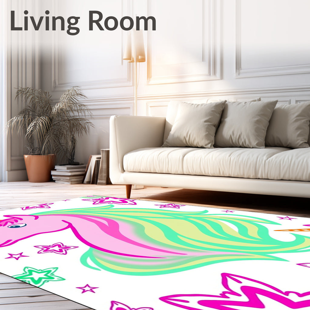 Pink Unicorn With Rainbow Mane Rug